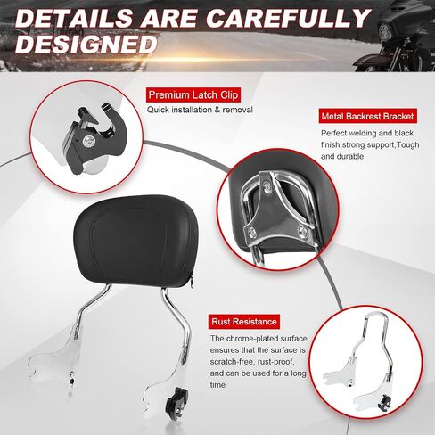 مسند ظهر قابل للفصل سيسي بار مسند ظهر للركاب مع وسادة متوافقة مع Touring Road King Electra Glide Street Glide Road Glide FLHR FLHX FLHT FLTR 1997-2008 (كروم) in Kuwait
