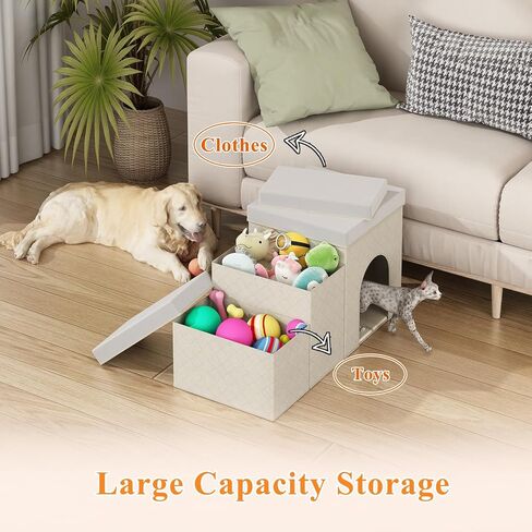 Dog Steps for High Bed or Couch, 3 Steps Foldable Dog Stairs with Storagegou, Non-Slip Fabric Pet Stairs for Small Medium Large Dogs, Cats, Pets, Indoor, Doghouse, Beige in Saudi Arabia