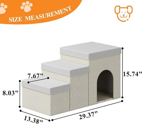 Dog Steps for High Bed or Couch, 3 Steps Foldable Dog Stairs with Storagegou, Non-Slip Fabric Pet Stairs for Small Medium Large Dogs, Cats, Pets, Indoor, Doghouse, Beige in Saudi Arabia