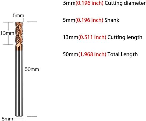 1 قطعة 4 مطحنة نهاية مربعة من كربيد المزامير - قطر 5 مم (0.196 بوصة)، قطر 5 مم (0.196 بوصة) Shk Dia - لقم توجيه CNC صغيرة الحبوب قاطعة طحن كربيد لسبائك الفولاذ/الفولاذ المقوى - HRC55 - مطلي بـ TISIN in Kuwait