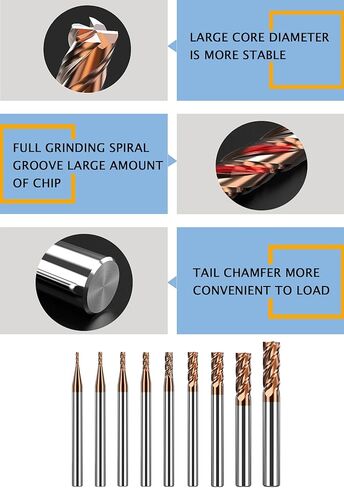 1 قطعة 4 مطحنة نهاية مربعة من كربيد المزامير - قطر 5 مم (0.196 بوصة)، قطر 5 مم (0.196 بوصة) Shk Dia - لقم توجيه CNC صغيرة الحبوب قاطعة طحن كربيد لسبائك الفولاذ/الفولاذ المقوى - HRC55 - مطلي بـ TISIN in Kuwait