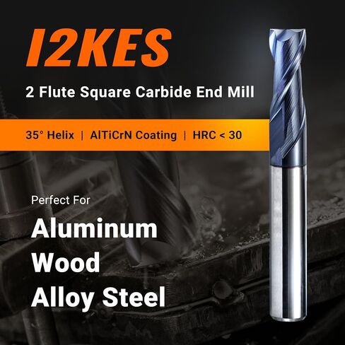 ACCUCUT I2KES 2 فلوت 1/8 بوصة مطحنة نهاية مربعة من الكربيد - لقمة طحن للألمنيوم والصلب والنحاس والبلاستيك والسبائك - حلزون 35 درجة، لقمة توجيه CNC مطلية بـ AlTiN in Kuwait