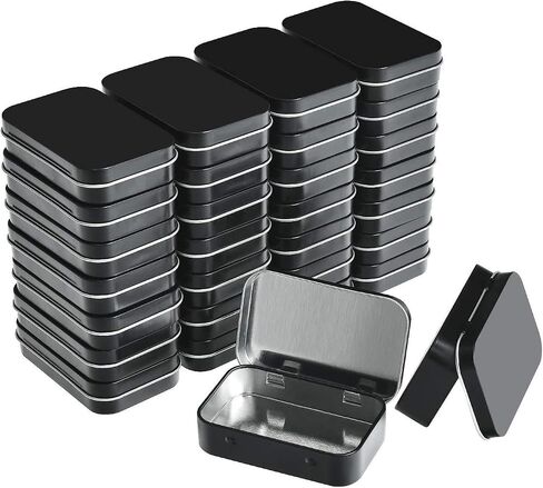 Metal Rectangular Empty Hinged Tins - Black Mini Portable Box Containers Small Storage Kit & Home Organizer for Storage Drawing Pin Candies Jewelry Crafts(Black, 40 Pack) in Saudi Arabia