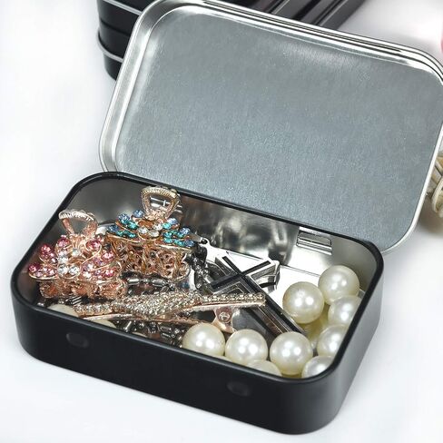 Metal Rectangular Empty Hinged Tins - Black Mini Portable Box Containers Small Storage Kit & Home Organizer for Storage Drawing Pin Candies Jewelry Crafts(Black, 40 Pack) in Saudi Arabia