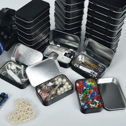 Metal Rectangular Empty Hinged Tins - Black Mini Portable Box Containers Small Storage Kit & Home Organizer for Storage Drawing Pin Candies Jewelry Crafts(Black, 40 Pack) in Saudi Arabia