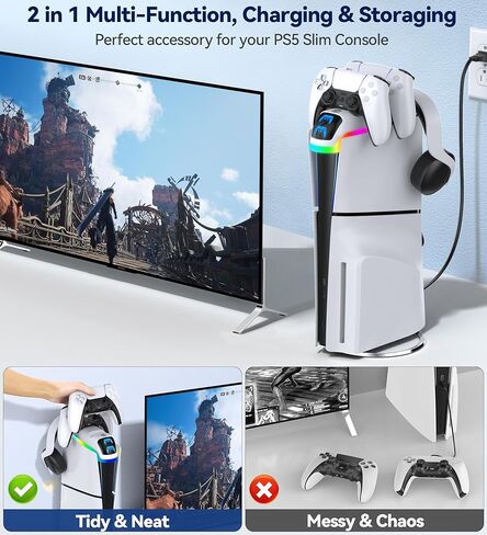 PS5 Controller Charger with Headset Holder, PS5 Controller Charging Station with Upgraded Touch Switch, OIVO PlayStation 5 Charging Station with Fast Charging Cord, PlayStation 5 Controller Charger in Kuwait