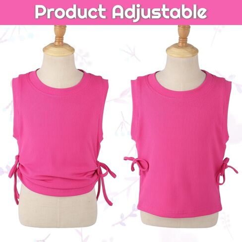 4 قطع من القمصان اللطيفة للفتيات من عمر 10 إلى 12 عامًا، قمصان قصيرة جانبية بعقدة مكشكشة ورقبة دائرية بدون أكمام، قمصان قصيرة لزي الحفلات الموسيقية in Kuwait