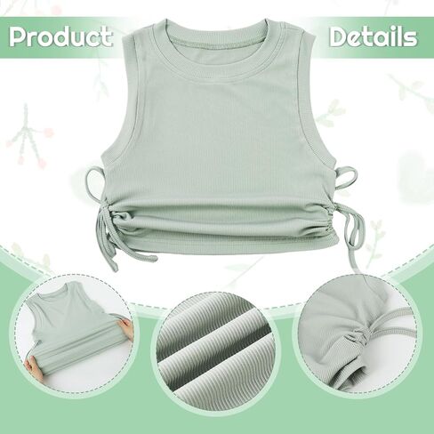 4 قطع من القمصان اللطيفة للفتيات من عمر 10 إلى 12 عامًا، قمصان قصيرة جانبية بعقدة مكشكشة ورقبة دائرية بدون أكمام، قمصان قصيرة لزي الحفلات الموسيقية in Kuwait