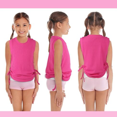 4 قطع من القمصان اللطيفة للفتيات من عمر 10 إلى 12 عامًا، قمصان قصيرة جانبية بعقدة مكشكشة ورقبة دائرية بدون أكمام، قمصان قصيرة لزي الحفلات الموسيقية in Kuwait