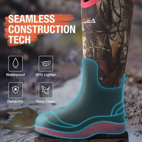 HISEA Women's Mud Rain Boots, Waterproof Tall Garden Shoes | Insulated Neoprene Rubber, Anti-Slip Sole, Outdoor Work Boots for Hunting, Gardening, Farming, Muddy Yard Work in Saudi Arabia