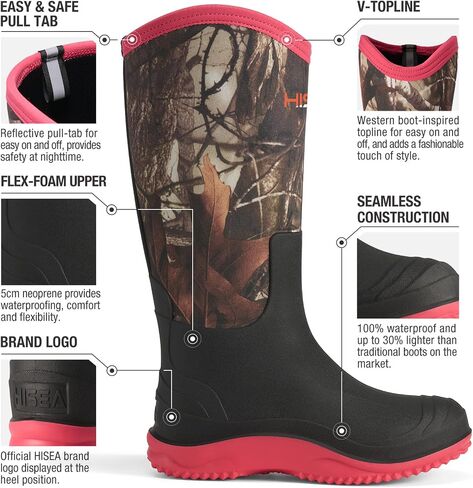 HISEA Women's Mud Rain Boots, Waterproof Tall Garden Shoes | Insulated Neoprene Rubber, Anti-Slip Sole, Outdoor Work Boots for Hunting, Gardening, Farming, Muddy Yard Work in Saudi Arabia