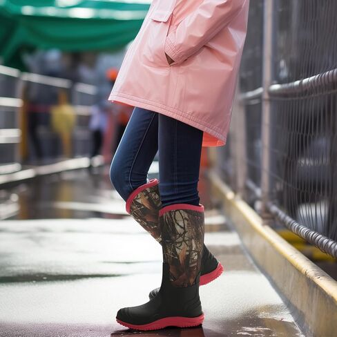 HISEA Women's Mud Rain Boots, Waterproof Tall Garden Shoes | Insulated Neoprene Rubber, Anti-Slip Sole, Outdoor Work Boots for Hunting, Gardening, Farming, Muddy Yard Work in Saudi Arabia