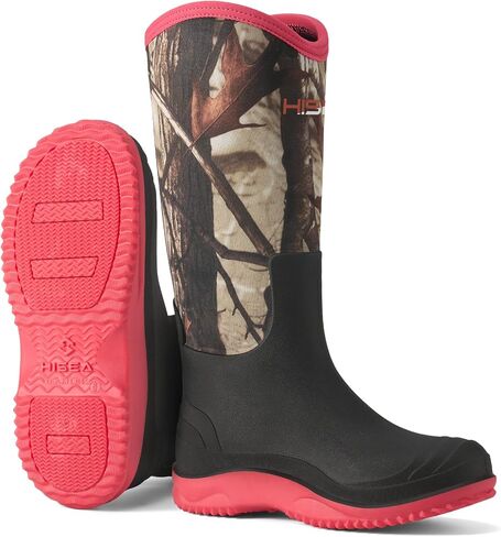 HISEA Women's Mud Rain Boots, Waterproof Tall Garden Shoes | Insulated Neoprene Rubber, Anti-Slip Sole, Outdoor Work Boots for Hunting, Gardening, Farming, Muddy Yard Work in Saudi Arabia