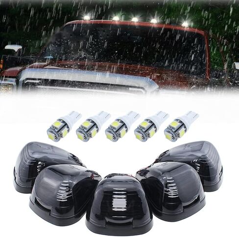 5X مصابيح دخان سوداء لسقف الكابينة مع مصابيح LED بيضاء متوافقة مع شاحنات Ford F150 F250 F350 F450 F550 F650 F750 E150 E250 E350 E450 1999-2016 Super Duty Pickup in Kuwait