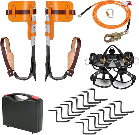 مسامير تسلق الأشجار، معدات تسلق الأشجار قابلة للتعديل مع حزام تسلق، خط قلاب أساسي من أسلاك الفولاذ وخطوات شجرة الصيد، مجموعة أدوات التسلق مع أداة ضبط الحبل ذات القفل الثلاثي لأعمال الشجرة in Kuwait