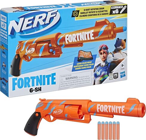 NERF Fortnite 6-SH Dart Blaster - Camo Pulse Wrap, Hammer Action Priming, 6-Dart Rotating Drum, Includes 6 Official Elite Darts in Saudi Arabia