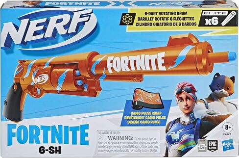 NERF Fortnite 6-SH Dart Blaster - Camo Pulse Wrap, Hammer Action Priming, 6-Dart Rotating Drum, Includes 6 Official Elite Darts in Saudi Arabia