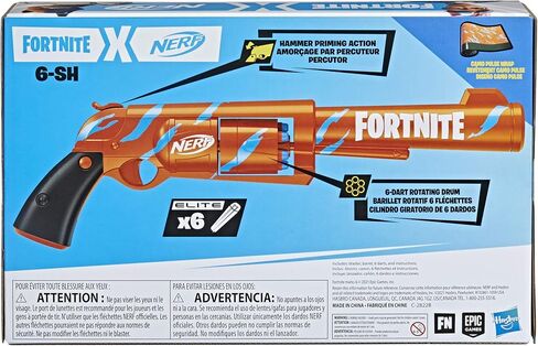NERF Fortnite 6-SH Dart Blaster - Camo Pulse Wrap, Hammer Action Priming, 6-Dart Rotating Drum, Includes 6 Official Elite Darts in Saudi Arabia