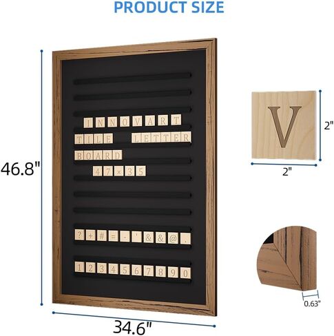 لوح حروف كبير جدًا من البلاط مقاس 47 × 35 بوصة، لوح حروف خشبي بإطار من خشب البلوط الصلب، لوحة قائمة مع حروف وأرقام قابلة للتغيير، لوحة قائمة أسعار الصالون للإعلان والأعمال والمطاعم in Kuwait