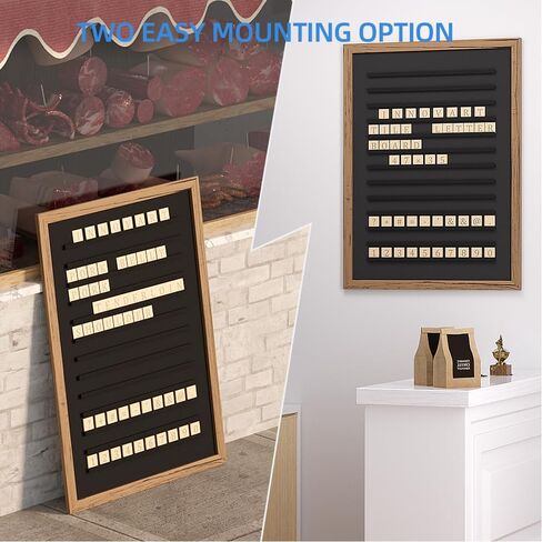 لوح حروف كبير جدًا من البلاط مقاس 47 × 35 بوصة، لوح حروف خشبي بإطار من خشب البلوط الصلب، لوحة قائمة مع حروف وأرقام قابلة للتغيير، لوحة قائمة أسعار الصالون للإعلان والأعمال والمطاعم in Kuwait