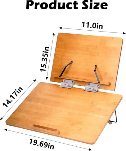 MYOYAY Large Bamboo Book Stand for Reading Double Layer Foldable Desktop Book Holder with Page Clips Adjustable Desktop Document Holder for Home Office Writing Drawing 19.69" x 14.17" 6 Levels in Saudi Arabia