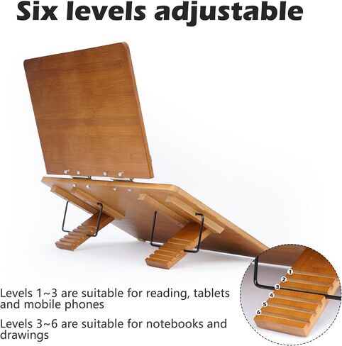 MYOYAY Large Bamboo Book Stand for Reading Double Layer Foldable Desktop Book Holder with Page Clips Adjustable Desktop Document Holder for Home Office Writing Drawing 19.69" x 14.17" 6 Levels in Saudi Arabia