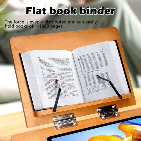 MYOYAY Large Bamboo Book Stand for Reading Double Layer Foldable Desktop Book Holder with Page Clips Adjustable Desktop Document Holder for Home Office Writing Drawing 19.69" x 14.17" 6 Levels in Saudi Arabia