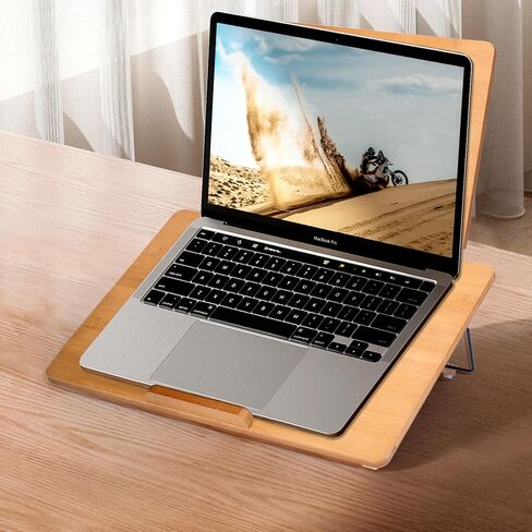 MYOYAY Large Bamboo Book Stand for Reading Double Layer Foldable Desktop Book Holder with Page Clips Adjustable Desktop Document Holder for Home Office Writing Drawing 19.69" x 14.17" 6 Levels in Saudi Arabia