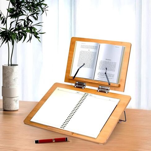 MYOYAY Large Bamboo Book Stand for Reading Double Layer Foldable Desktop Book Holder with Page Clips Adjustable Desktop Document Holder for Home Office Writing Drawing 19.69" x 14.17" 6 Levels in Saudi Arabia
