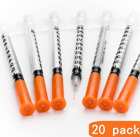 20 Pack 1ml 1cc Plastic Measuring Cylinder with 30Ga 0.5 Inches, Individually Sealed Packaged in Saudi Arabia