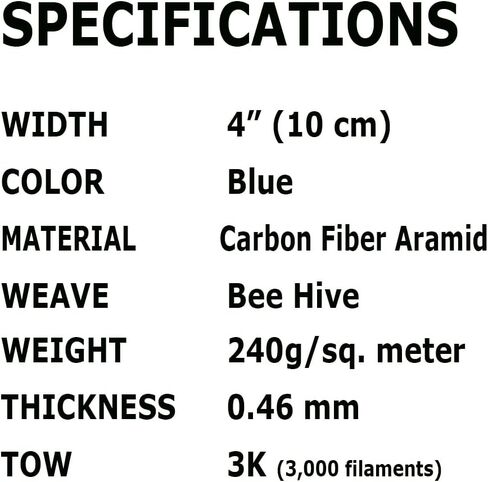 4 in – Beehive Weave - Carbon Fiber Aramid Fabric - Blue - 3K - 240g/meter - Beehive Weave - Advanced Carbon Fiber Cloth Fabric - 4" Wide Hemmed Fabric for Repair, DIY Projects (10, Ft) in Saudi Arabia