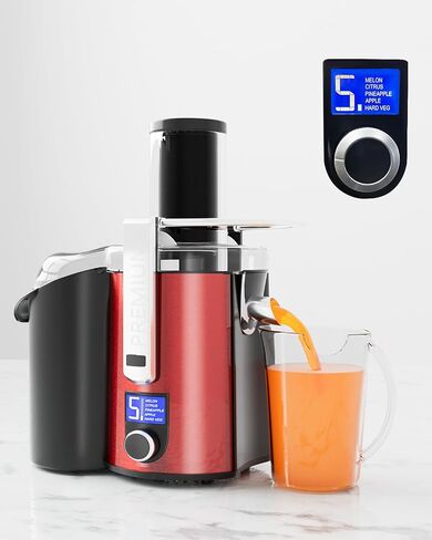 عصارة طرد مركزي، شاشة LCD بقوة 1100 وات مع مجرى تغذية 3 بوصات، آلة استخراج العصير، معالج عصير 5 سرعات للفواكه والخضروات، عصارة طاقة من الفولاذ المقاوم للصدأ، سهلة التنظيف، خالية من مادة BPA (أحمر) in Saudi Arabia