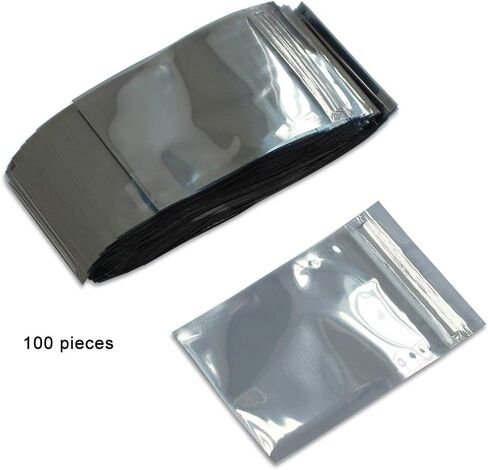 100PCS ESD Shielding Bag Open Top Anti-Static Ziplock Resealable Bag (80 X 120mm / 3.15 X 4.72 inches) Antistatic Label for Motherboard LCD Screen HDD SSD Electronic (Open Top & Non-Printing) in Saudi Arabia