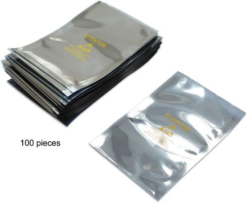 100PCS ESD Shielding Bag Open Top Anti-Static Ziplock Resealable Bag (80 X 120mm / 3.15 X 4.72 inches) Antistatic Label for Motherboard LCD Screen HDD SSD Electronic (Open Top & Non-Printing) in Saudi Arabia