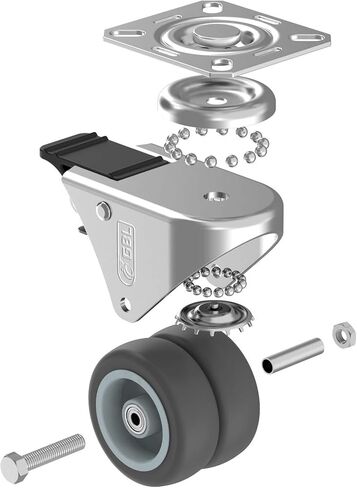 عجلات GBL شديدة التحمل مقاس 2 بوصة مزودة بفرامل + براغي - يصل وزنها إلى 440 رطلًا - مجموعة من 4 عجلات صامتة بدون علامات أرضية للأثاث - عربة مطاطية أو عجلات دوارة بمنصة نقالة - عجلات سوداء in Kuwait