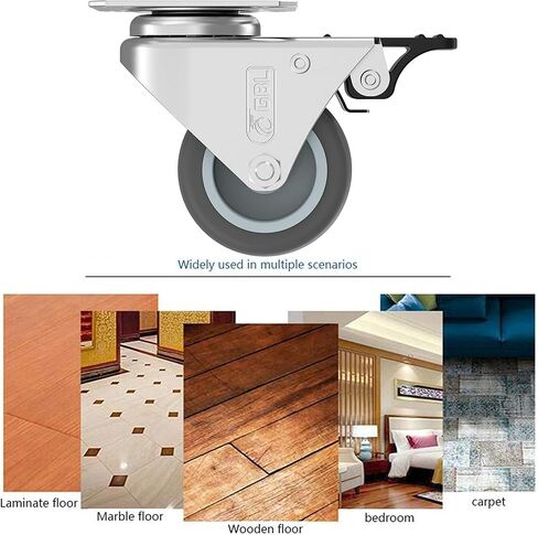 عجلات GBL شديدة التحمل مقاس 2 بوصة مزودة بفرامل + براغي - يصل وزنها إلى 440 رطلًا - مجموعة من 4 عجلات صامتة بدون علامات أرضية للأثاث - عربة مطاطية أو عجلات دوارة بمنصة نقالة - عجلات سوداء in Kuwait