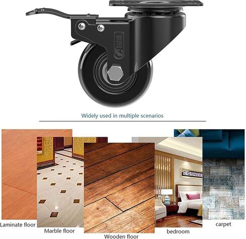 عجلات GBL شديدة التحمل مقاس 2 بوصة مزودة بفرامل + براغي - يصل وزنها إلى 440 رطلًا - مجموعة من 4 عجلات صامتة بدون علامات أرضية للأثاث - عربة مطاطية أو عجلات دوارة بمنصة نقالة - عجلات سوداء in Kuwait