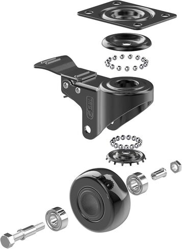 عجلات GBL شديدة التحمل مقاس 2 بوصة مزودة بفرامل + براغي - يصل وزنها إلى 440 رطلًا - مجموعة من 4 عجلات صامتة بدون علامات أرضية للأثاث - عربة مطاطية أو عجلات دوارة بمنصة نقالة - عجلات سوداء in Kuwait