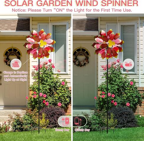 دوارات الرياح الشمسية للحديقة - منحوتات رياح معدنية حركية كبيرة مقاس 88 بوصة ودوارات مع ضوء شمسي، ديكور فني للفناء الربيعي للرياح الخارجية للحديقة والفناء والباب الأمامي in Kuwait