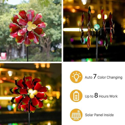 دوارات الرياح الشمسية للحديقة - منحوتات رياح معدنية حركية كبيرة مقاس 88 بوصة ودوارات مع ضوء شمسي، ديكور فني للفناء الربيعي للرياح الخارجية للحديقة والفناء والباب الأمامي in Kuwait