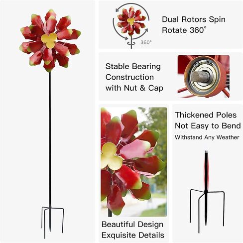 دوارات الرياح الشمسية للحديقة - منحوتات رياح معدنية حركية كبيرة مقاس 88 بوصة ودوارات مع ضوء شمسي، ديكور فني للفناء الربيعي للرياح الخارجية للحديقة والفناء والباب الأمامي in Kuwait