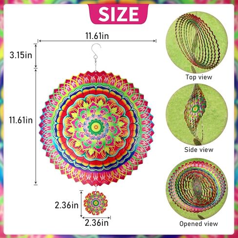 دوار الرياح البوهيمي مقاس 12 بوصة، دوار الرياح المعلق في الهواء الطلق للفناء والحديقة، دوار الرياح الكبير، هدية فنية ثلاثية الأبعاد (بوهيمي-01، 12 بوصة) in Kuwait