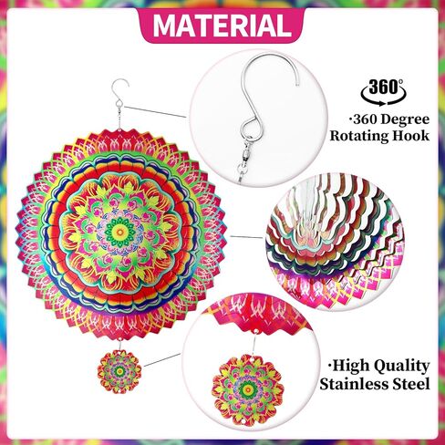 دوار الرياح البوهيمي مقاس 12 بوصة، دوار الرياح المعلق في الهواء الطلق للفناء والحديقة، دوار الرياح الكبير، هدية فنية ثلاثية الأبعاد (بوهيمي-01، 12 بوصة) in Kuwait