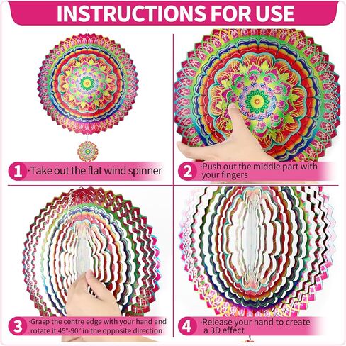 دوار الرياح البوهيمي مقاس 12 بوصة، دوار الرياح المعلق في الهواء الطلق للفناء والحديقة، دوار الرياح الكبير، هدية فنية ثلاثية الأبعاد (بوهيمي-01، 12 بوصة) in Kuwait