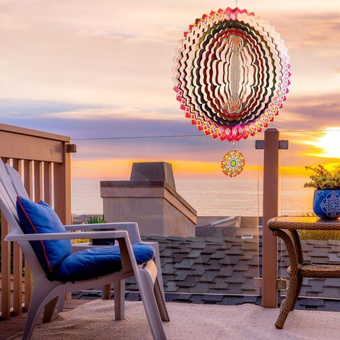 دوار الرياح البوهيمي مقاس 12 بوصة، دوار الرياح المعلق في الهواء الطلق للفناء والحديقة، دوار الرياح الكبير، هدية فنية ثلاثية الأبعاد (بوهيمي-01، 12 بوصة) in Kuwait