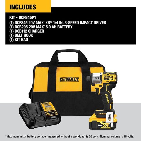 مجموعة أدوات التشغيل اللاسلكية DEWALT 20V MAX* XR، بدون فرشاة، 1/4 بوصة، 3 سرعات، بطاريتان (DCF887D2) in Saudi Arabia