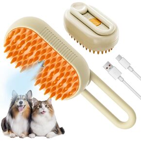 LunaSync Cat Steam Brush for Shedding, 4 in 1 Rechargeable Pet Grooming Brush for Cats and Dogs, Anti-Static Deshedding Tool with Massage & Cleaning, Comb for Long Short Hair - White in Saudi Arabia