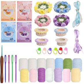 KyeeaDIY Crochet Kit for Beginners, Crochet Starter Kits, Coaster Flower Knitting Crocheting Kits with Step-by-Step Video Tutorials, Complete Crochet Kit for Adults Decoration in Kuwait