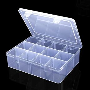Large Clear Organizer Box,12 Grids Organizer Box with Removable Dividers for Jewelry,Bead Storage,Plastic Compartment Container for Tool Tackle(8.8 x 7.1 x 2.3 in) in Saudi Arabia