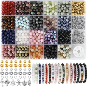 Zefy 996 Pcs 6mm Natural Stone Beads, Round Crystals Bead Genuine Real Stones, Gemstone Beads Kit with Spacer Bead Charms for Bracelets Jewelry Making (20 Colors) in Kuwait